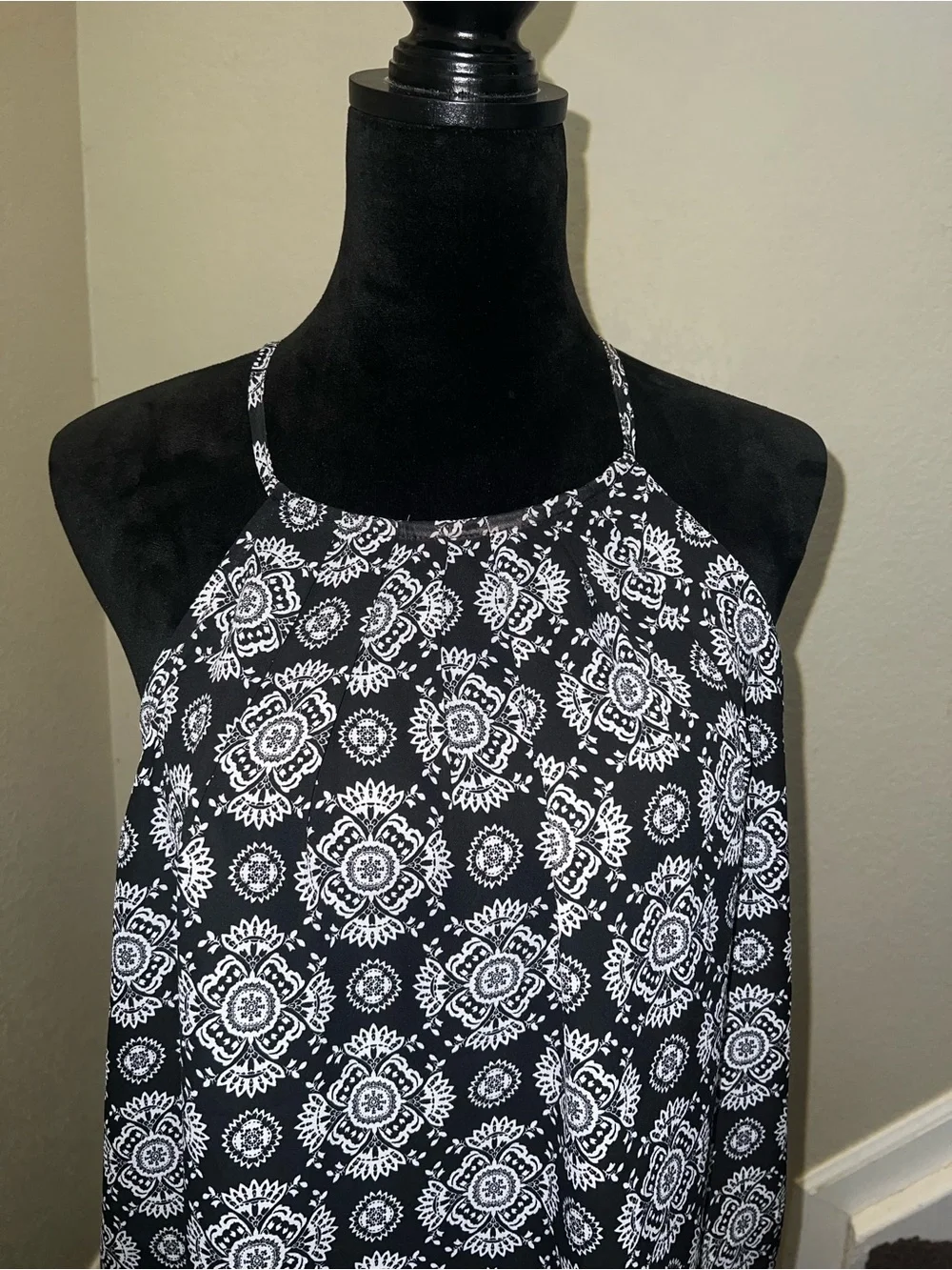 Black & White Halter Neck Printed Tank